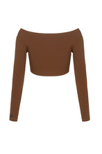 Заредете изображение във визуализатора на галерията – Naomi Off Shoulder Crop Top в цвят коняк - задна част
