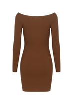 Load image into Gallery viewer, Megan Off Shoulder Mini Dress в цвят коняк - мини рокля DENIZZIA, задна част